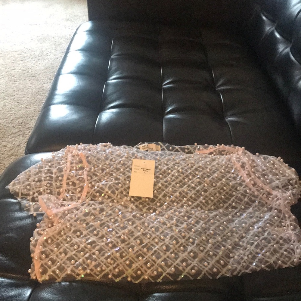 Pink sequence and pearls crop top.